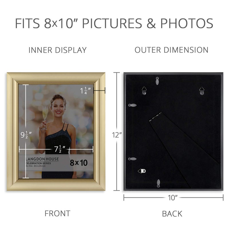 Langdon House 8x10 Gold Picture Frame, Contemporary Glam Photo Frame 8 x 10, Wall Mount or Table Top, Celebration Collection - Image 3